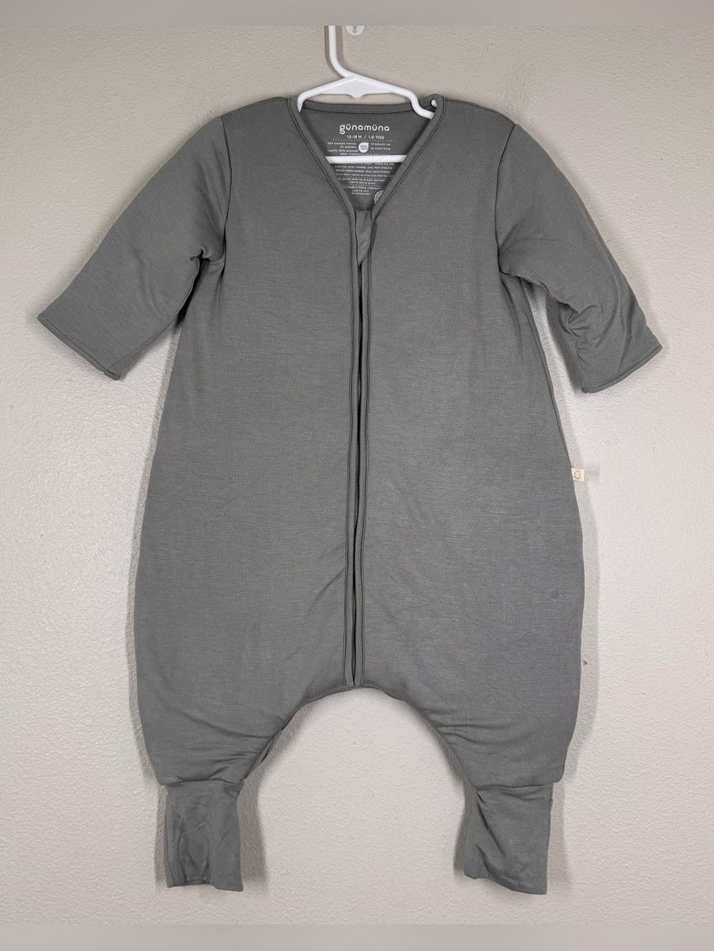 Gunamuna Long Sleeve Sleep Sack Gray 12-18m 1.0 TOG Bamboo Comfy Natural Fabric